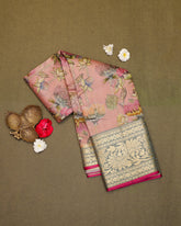 Pink  printed kanjivaram silk saree